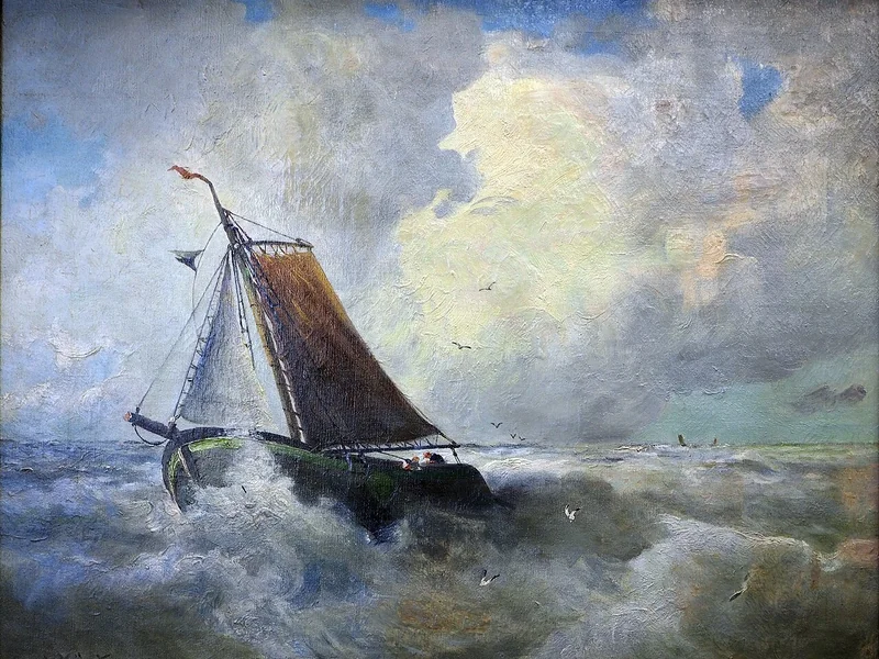 1855-Paul Köster - Peschereccio in mare in tempesta